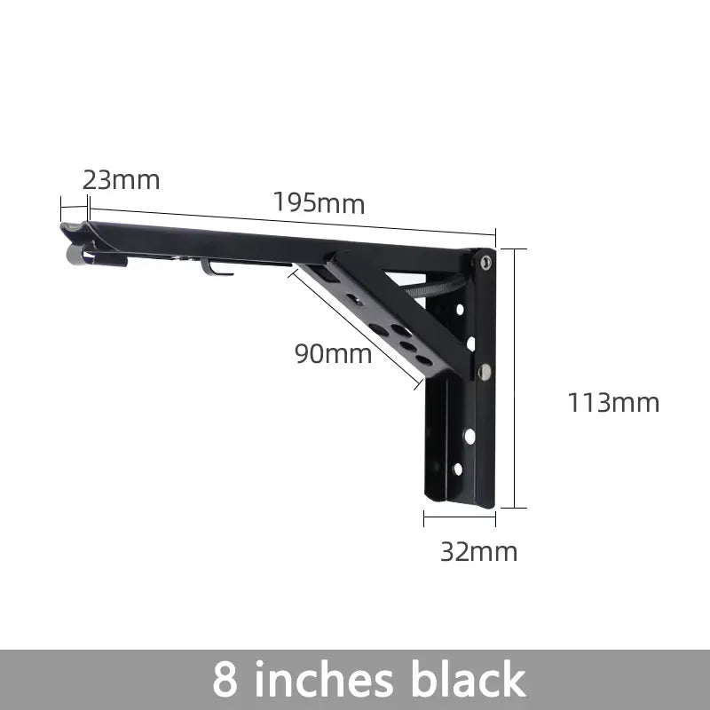Folding Shelf Brackets, Black or Steel Finish, Pair