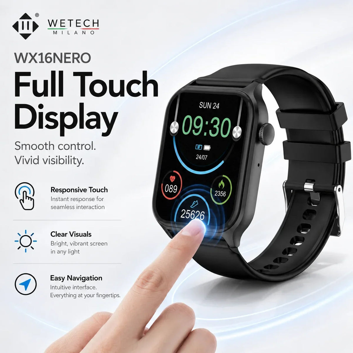 For Android IOS Users WETECH WX16 Smart Watch Bluetooth Call Internal Mic Touch Screen 123 Sport Modes Heart Sleep Stress Tracking Fitness Wristwatch 7-Day Battery White Black Two Colors Available
