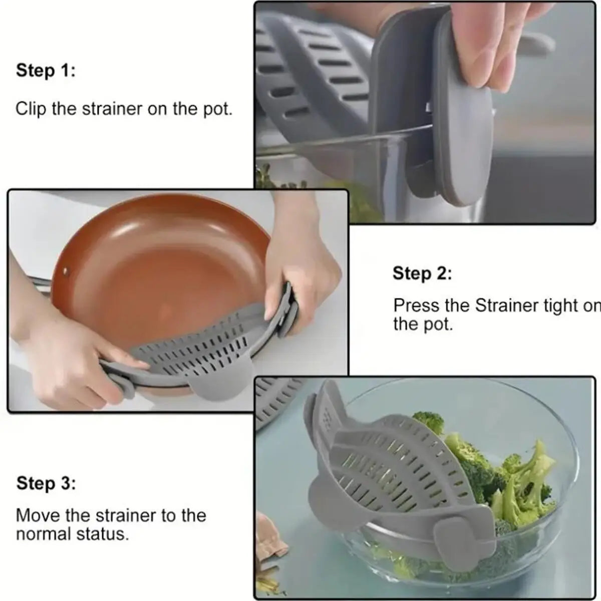 1pc Adjustable Silicone Clip-On Strainer for Pots, Pans, and Bowls - Handheld Drainer for Noodles, Pasta 