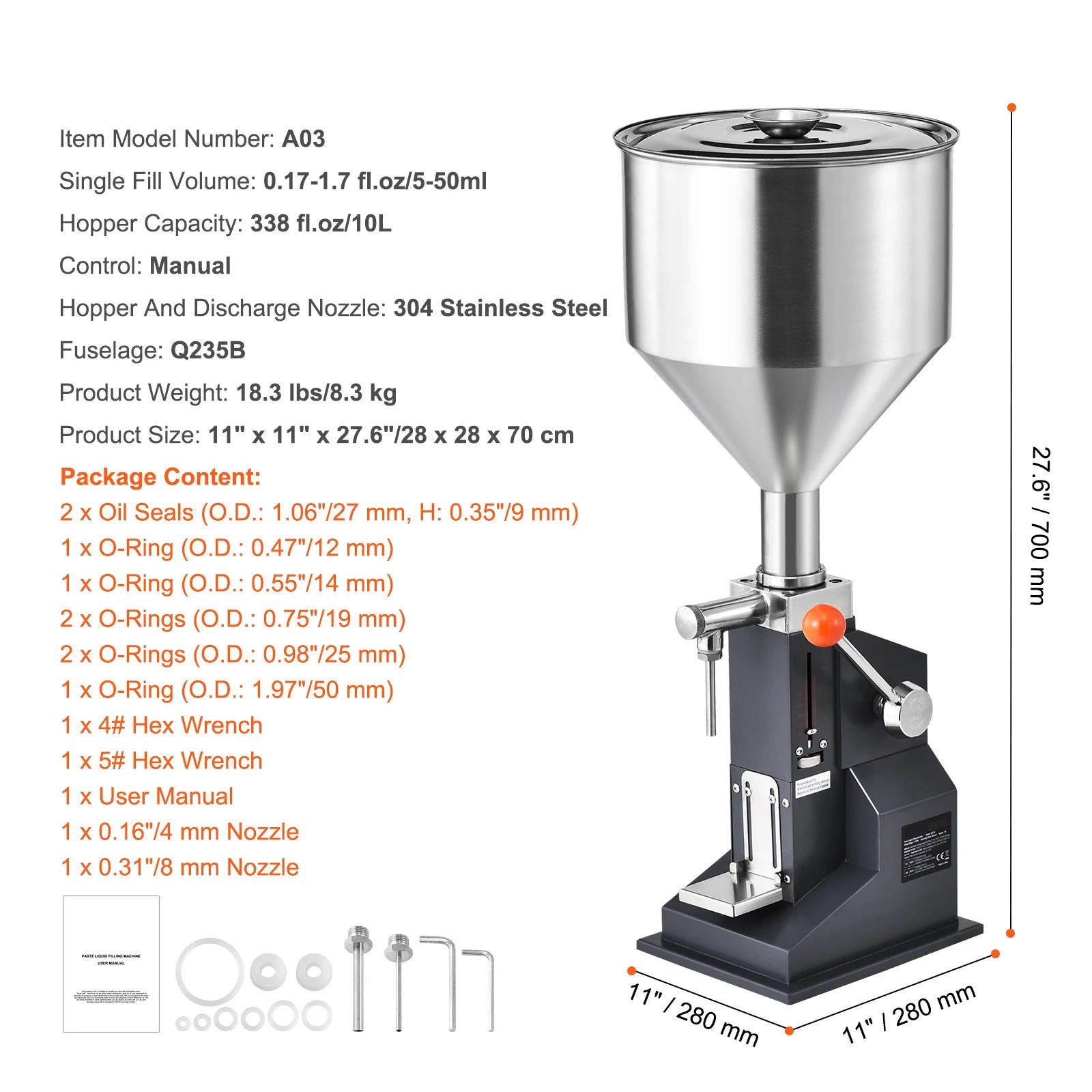 Manual Liquid Filling Machine 5-100ml Adjustable Bottle Filler
