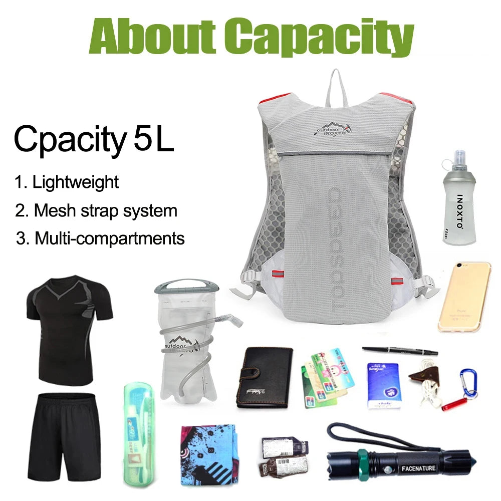 Outdoor Trail Running 5L Ultralight Backpack Hydration Jogging Vest Men Breathable Marathon Bicycle Bag Fitness Running Bag 