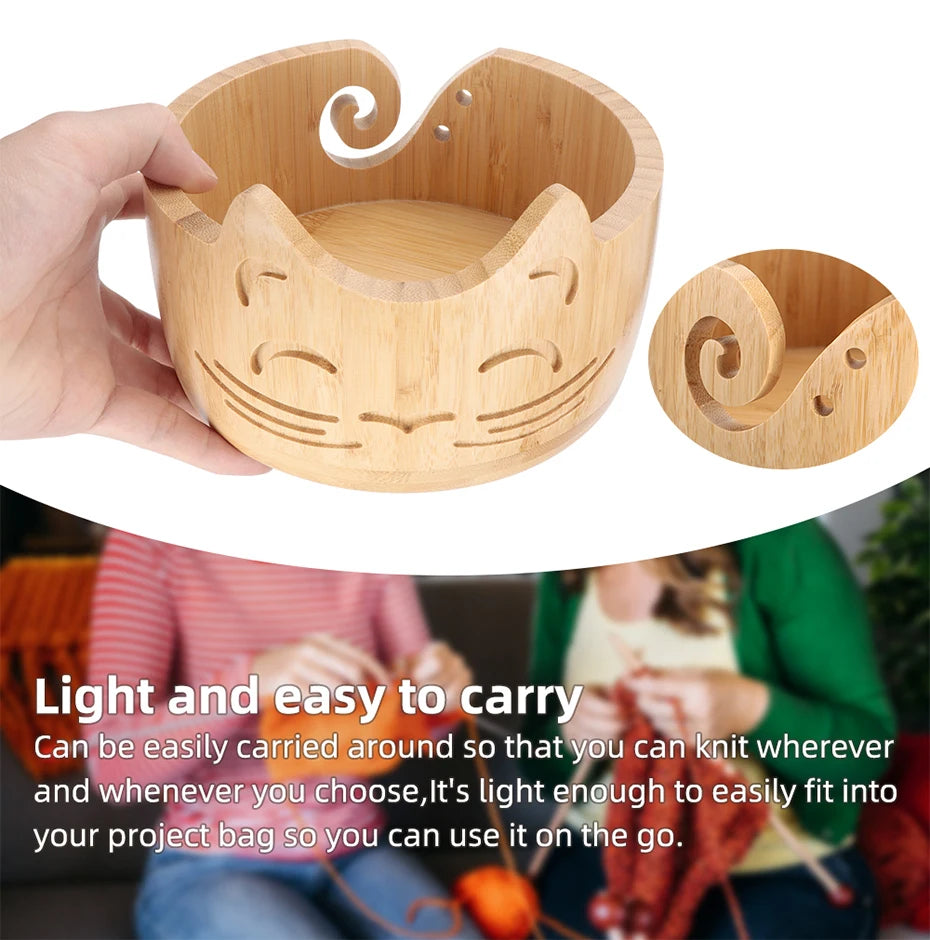 Wooden Cat-Ear Yarn Bowl