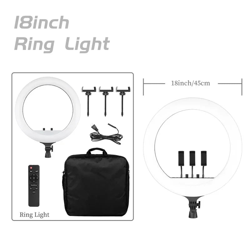 SH 18 Inch Thin Ring Light LED Selfie Video Lamp With Tripod Stand Phone Clip For YouTube Live Light Photography Studio 