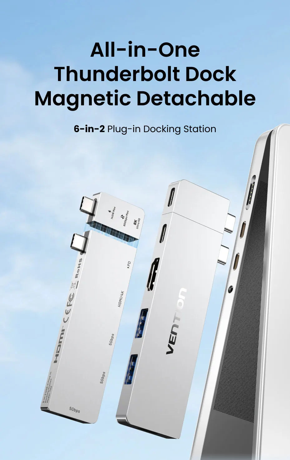 USB-C-Laptop-Hub - 6-in-2 oder 7-in-2