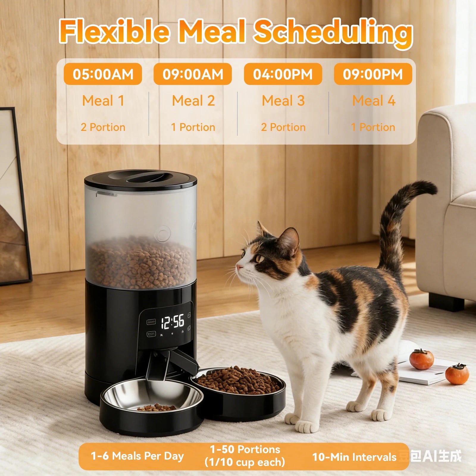 6L Automatic Cat Feeder with App Control, Dual Bowls & Timer