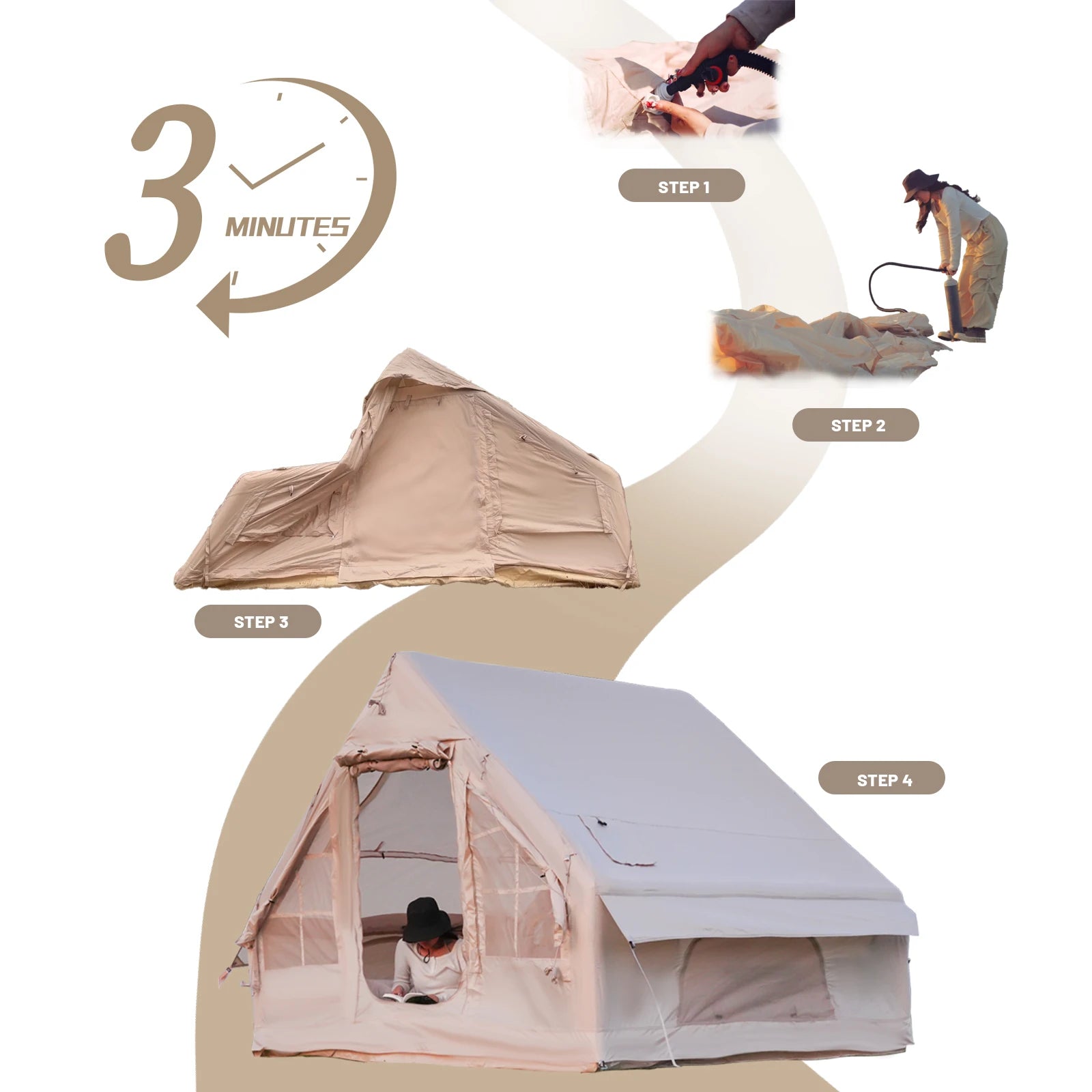 Inflatable Camping Tent for 4-8 Persons with Carry Bag