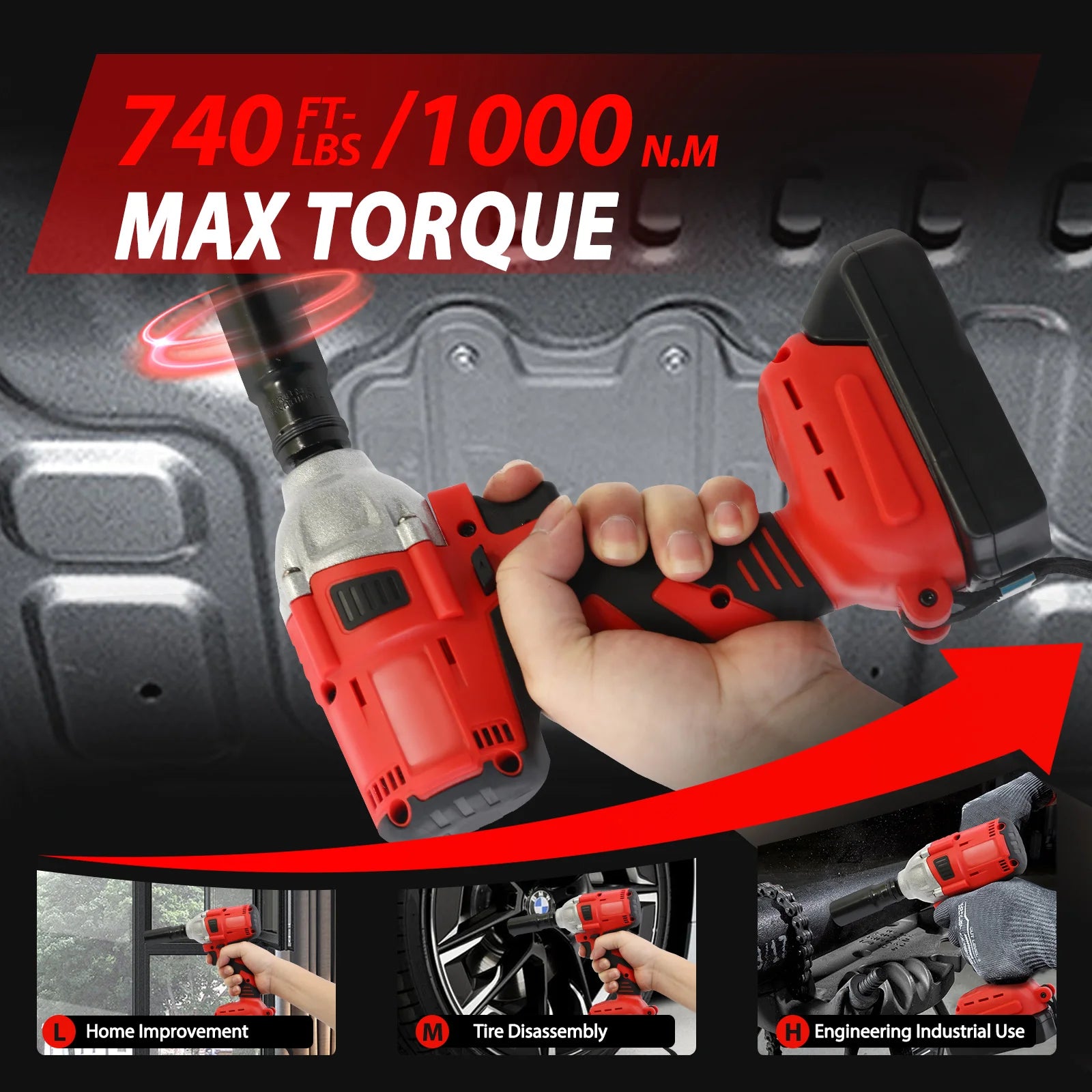 Cordless Electric Impact Wrench Set 1000Nm 21V with 2 Batteries