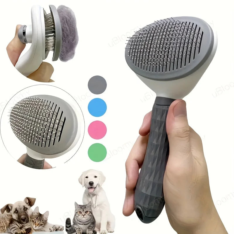 One-Click Pet Hair Removal Comb for Effortless Grooming of Dogs and Cats - Float Hair Removal Slicker Brush with Automatic Funct 