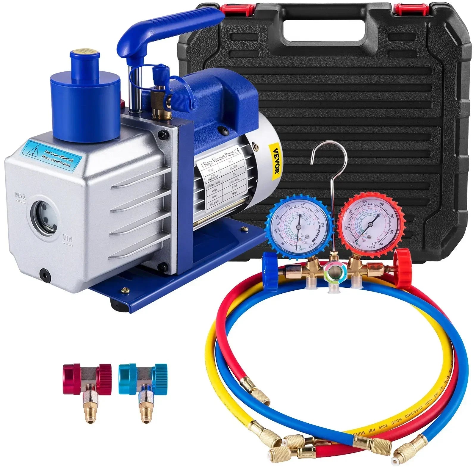 Vacuum Pump with Gauges for AC Refrigerant and HVAC Systems