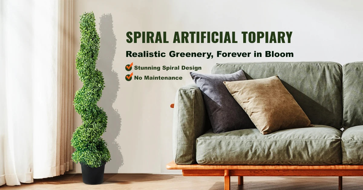 SucceBuy 1/2 peças Topário espiral de Buxus Artificial Boxwood Torre de Topo Alto 24/36/48 polegadas Decorativas Plantas Verdes Árvore de Plástico PE