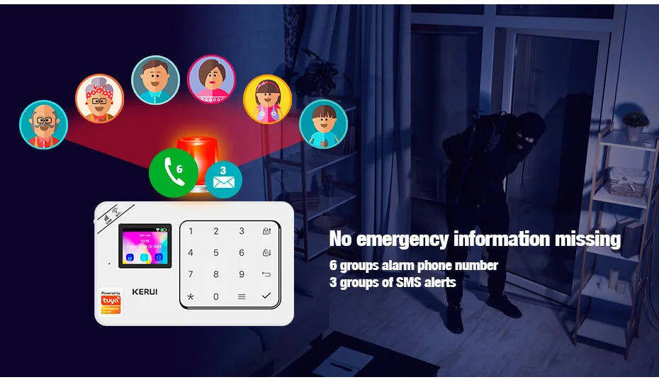 ES Delivery KERUI domáci alarm WiFi GSM alarmný systém kompatibilný s Tuya Smart 433MHz Ochrana domova Alexa PIR pohybový senzor