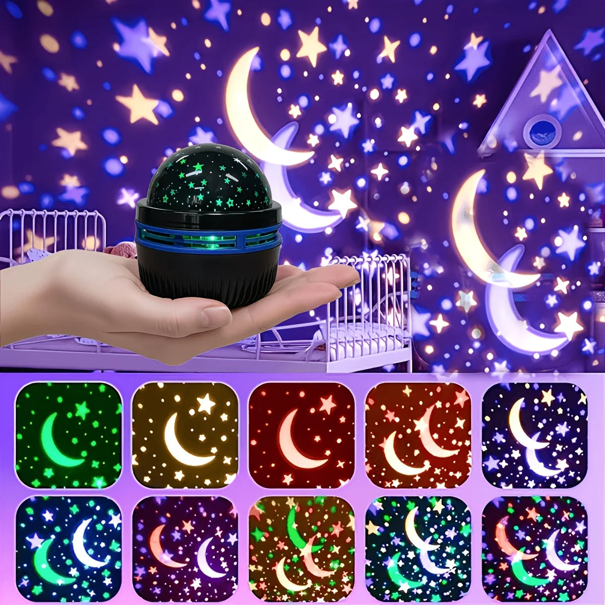 Lámpara nocturna proyector de estrellas y luna con USB