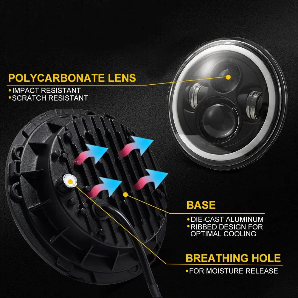 7 Inch LED Headlight Halo Ring with Hi/Lo Beam, DRL and Amber Turn Signal