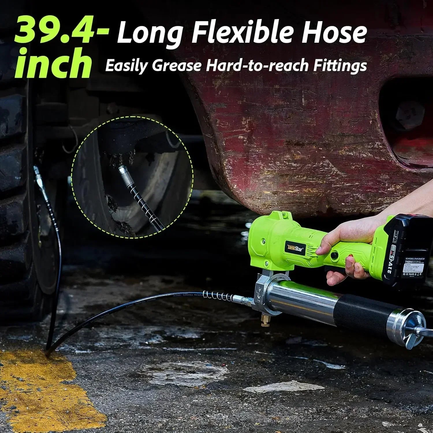Cordless Electric Grease Gun Kit, 10,000 PSI with 39.4" Hose
