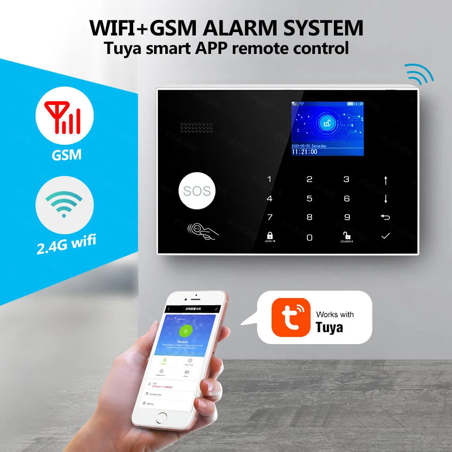 FUERS Sistema de Alarmas para Hogar con WiFi GSM Sistema de Seguridad Inalámbrico con Sirena Alarma Alert con Detector de Puerta Control Tuya APP