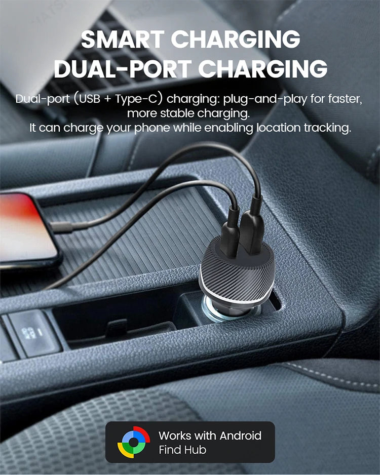 Car Charge GPS Locator Tracker Fast Charging USB Type C Car Charger Adapter Work With Android Google Find My APP Vehicle Tracker