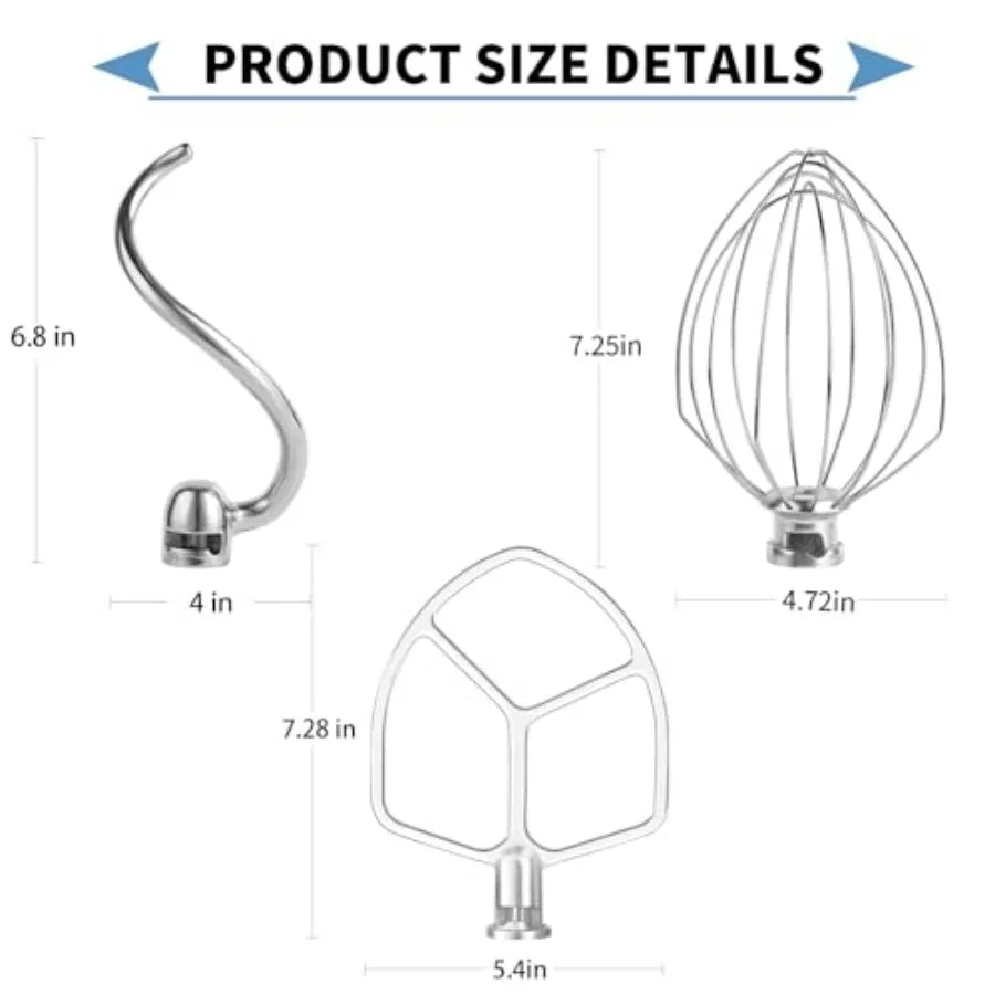 Stainless Steel 3-Piece Wire Whisk Kit for KitchenAid 5-6QT Mixers
