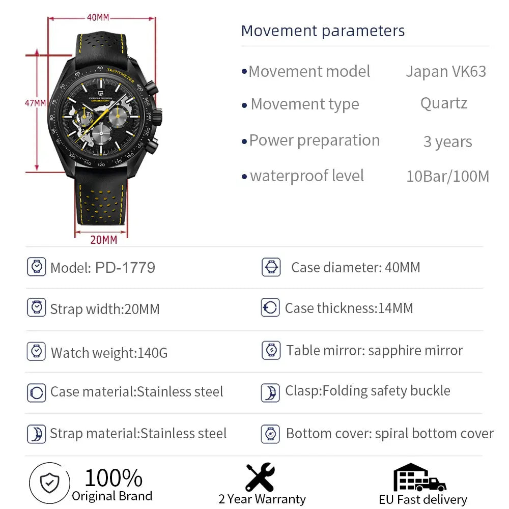 Orologio Cronografo Pagani Design Moon Dark AR Zaffiro 100M