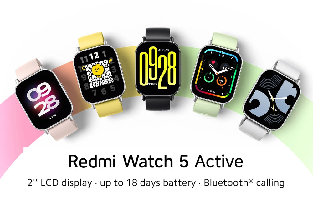 Παγκόσμια Έκδοση Xiaomi Redmi Watch 5 Active 2'' οθόνη LCD · έως 18 ημέρες μπαταρία · κλήσεις Bluetooth® · 140+ τρόποι προπόνησης · 470mAh