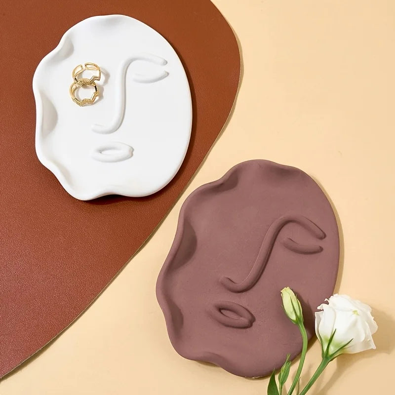 Molde de silicone para tabuleiro de resina com rosto abstrato