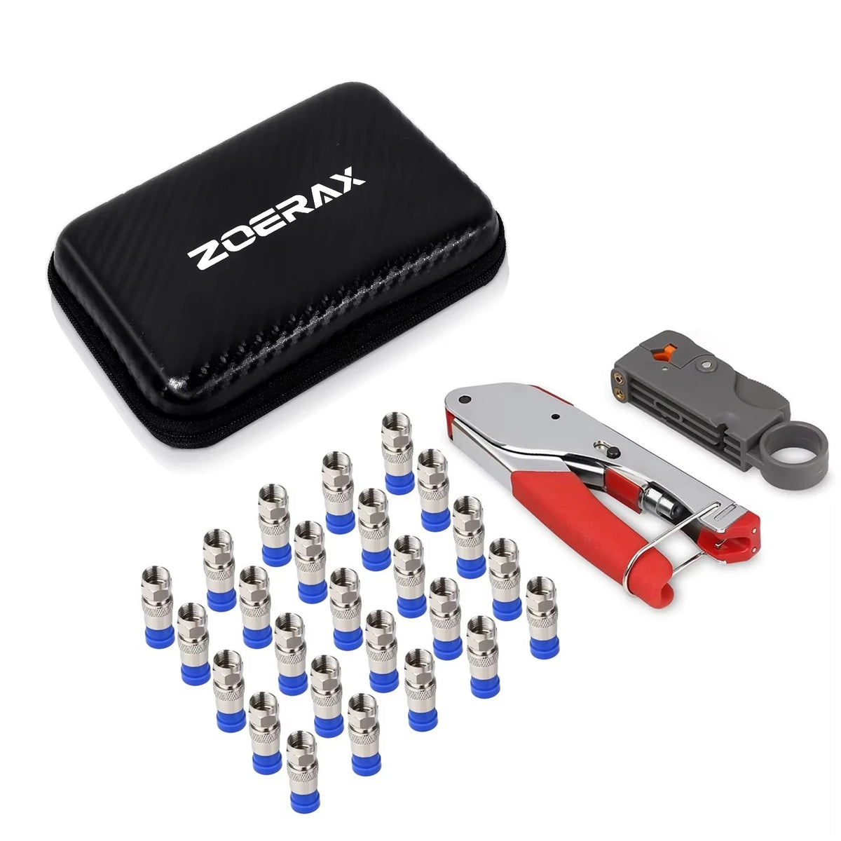 Coaxial Compression Tool Kit with RG6 Connectors