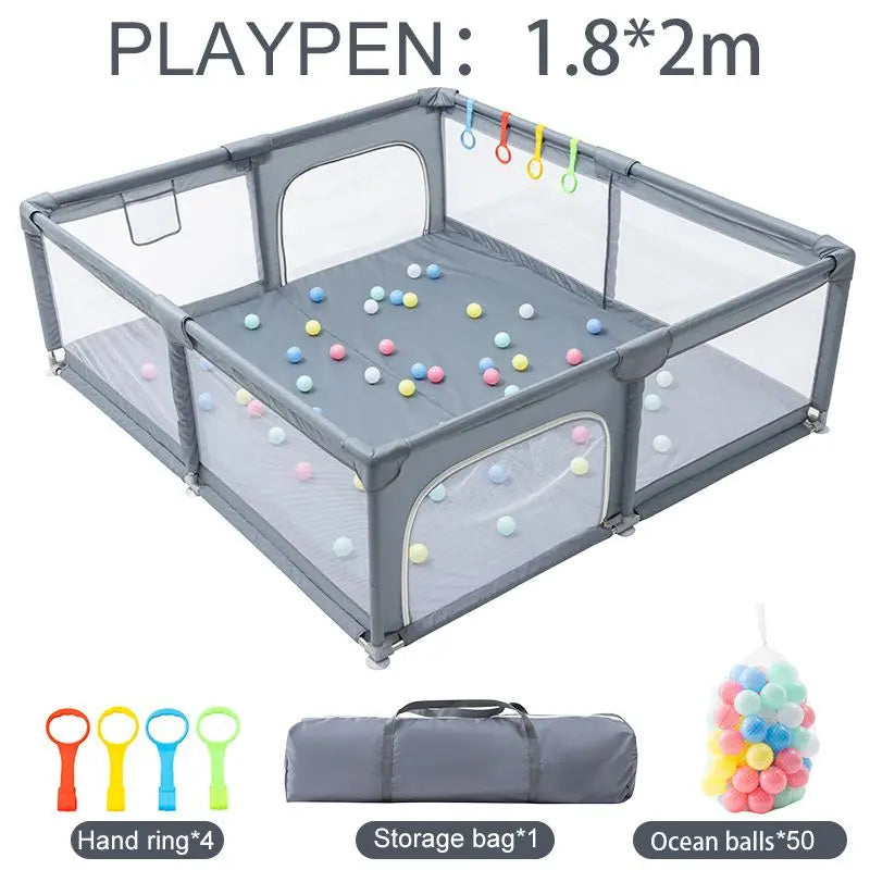 Baby Playpen Indoor Safety Playground with Basketball Hoop