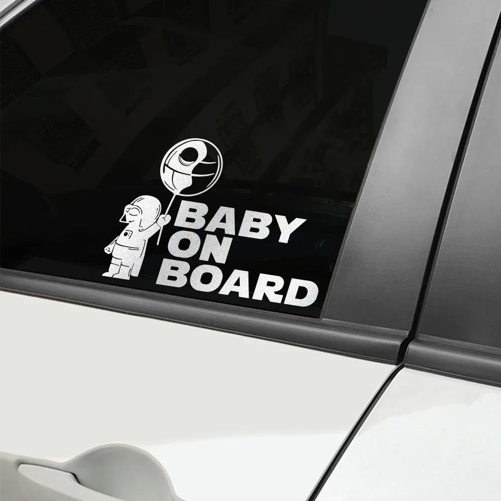Kids on Board Vinyl Film Decal Silver White Baby in Car Sticker Cartoon Rear Window Windshield Warning Sticker Decor Accessories