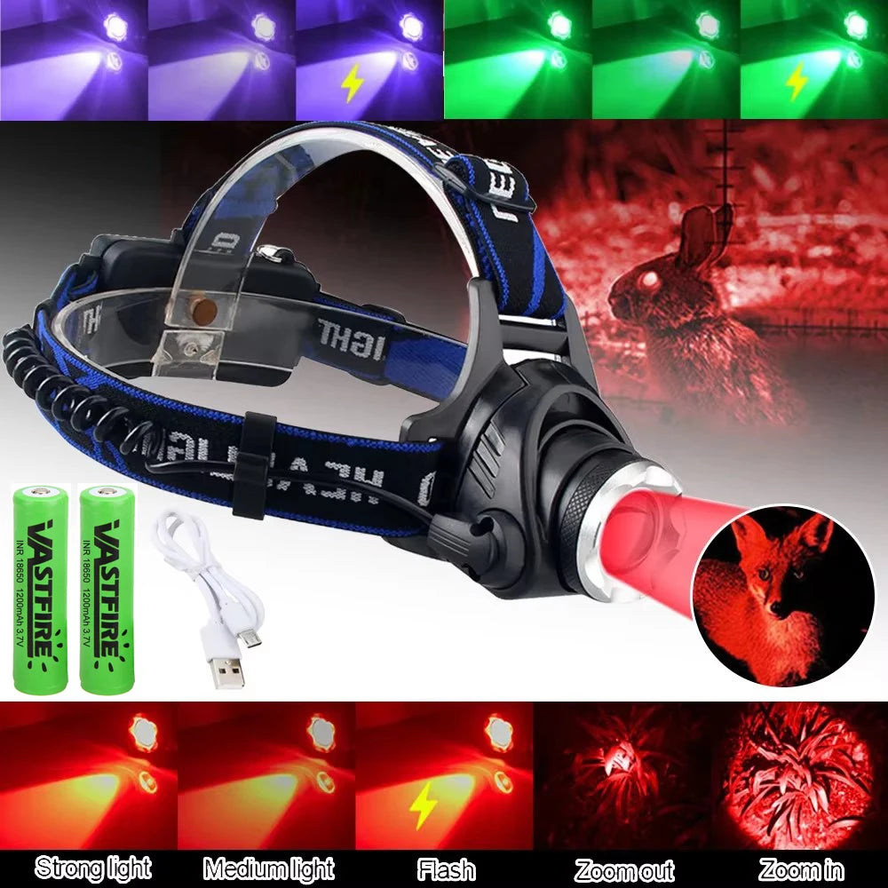 Zoomable Headlamp, Red/Green/395nm UV Options