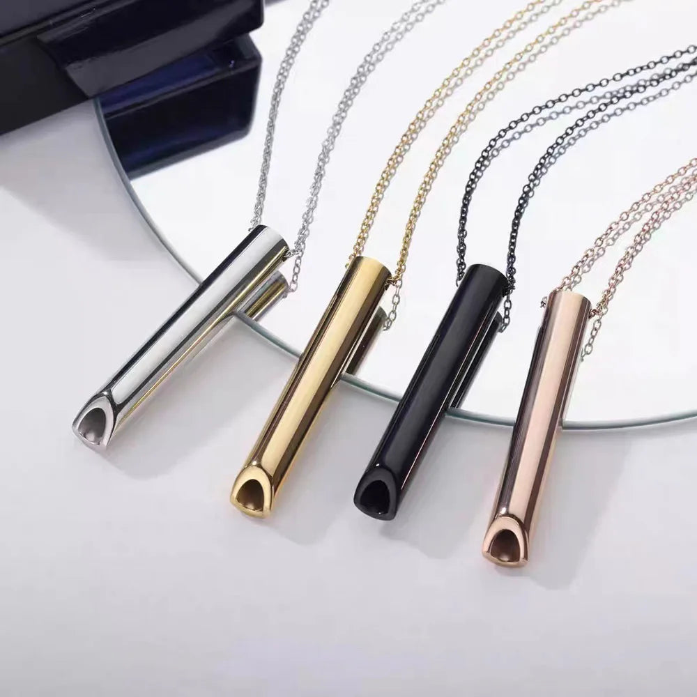 2024 New Stainless Steel Whistle Necklace Unisex Slow Breathing Decompression Tubular Pendant Jewelry Commuter Party Gift Giving