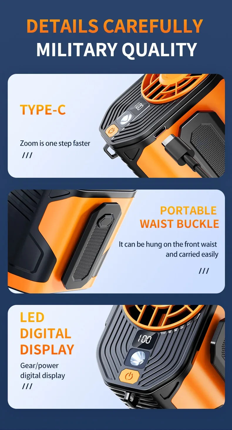 Xiaomi 2025 Waist-hanging Fan High-speed Portable Waist-clip Outdoor Construction Site Cool Down USB Mini Neck-hanging 
