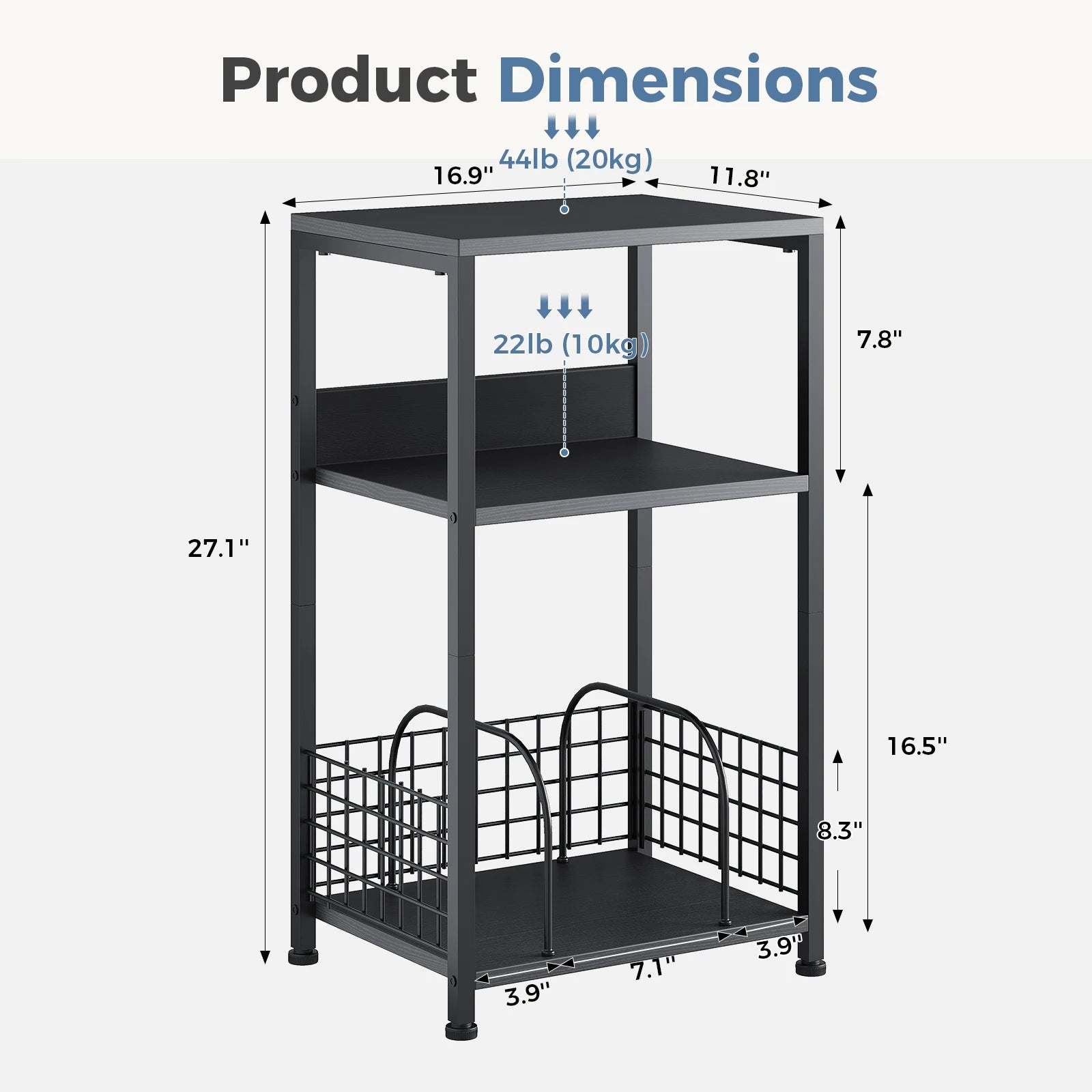 3-Tier Record Player Stand with Vinyl Storage and Metal Frame