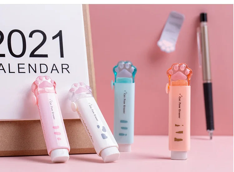 Kawaii Retractable Eraser Cute Cat Korean Stationery Rubber Drawing Erasers Children's school supplies Office 