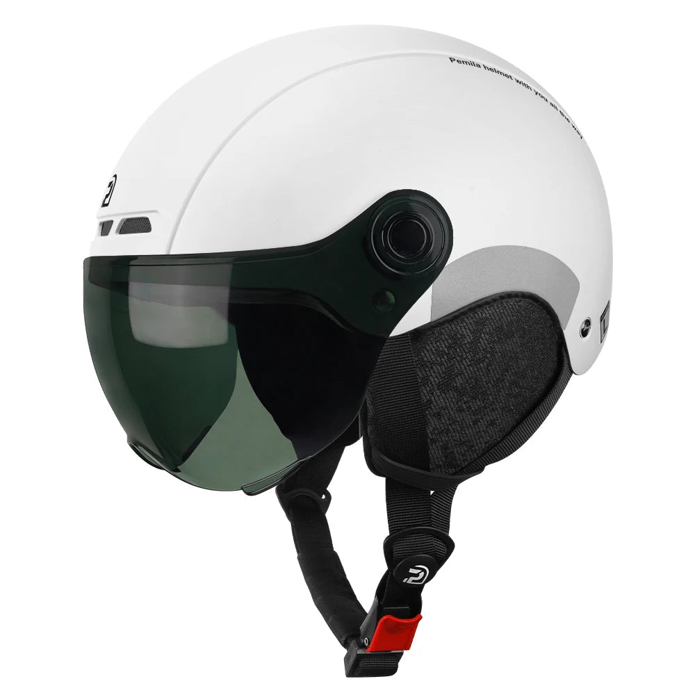 PEMILA Cycling Helmet With Goggles Lens Ear Protection Reflective Sticker Bicycle Helmet MTB Road E-Bike Bike Helmet For Adult 