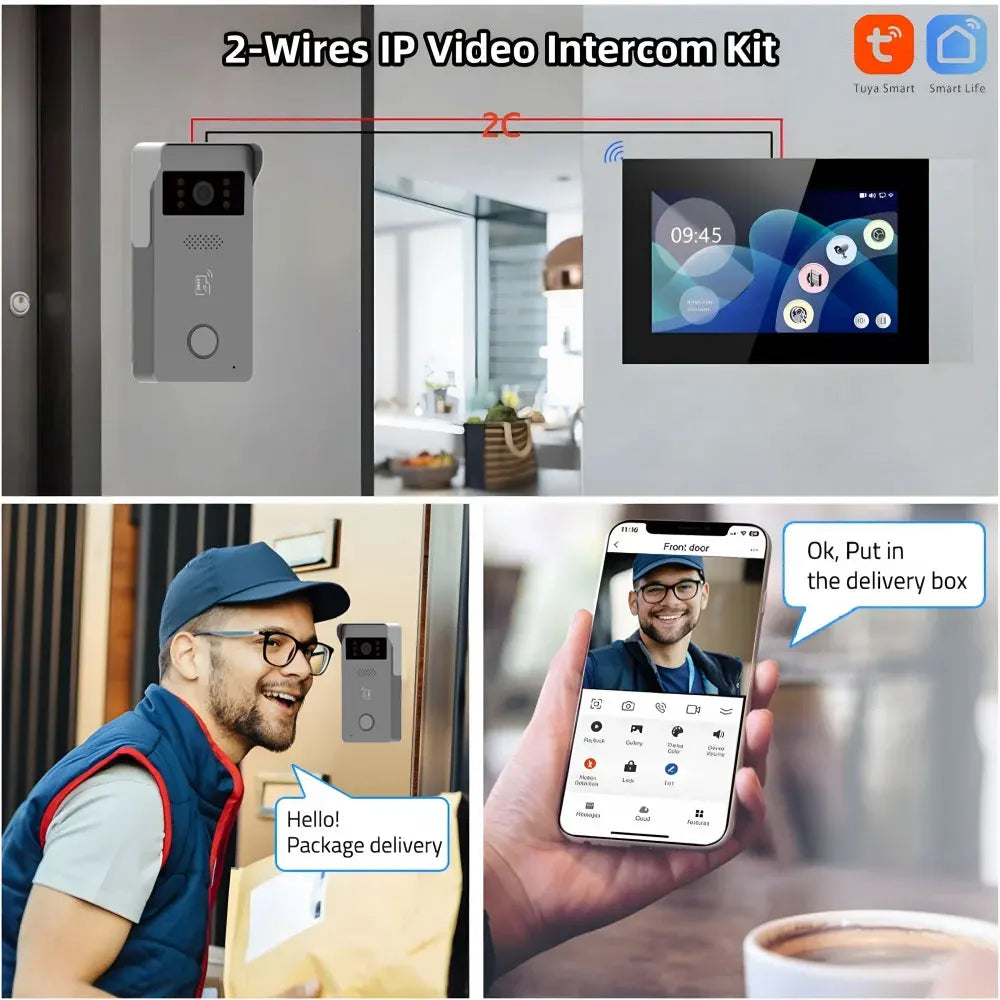 2 Wire Smart Home Tuya Wifi 1080P Video Intercom Video Door Phone 7'' Color Touch Screen Camera Doorbell Door Security System Spy-shop.com