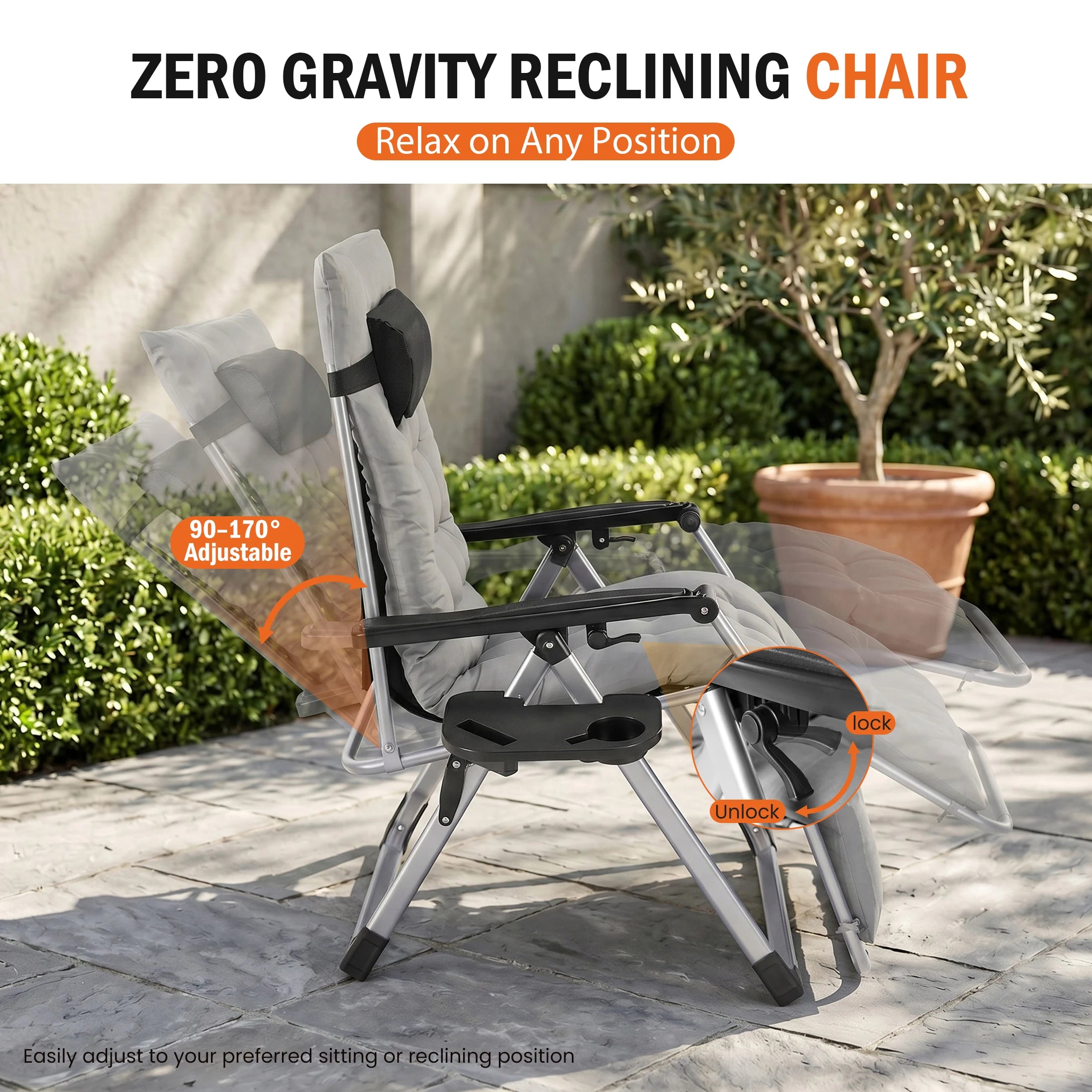 Zero Gravity Reclining Camping Chair with Cushion & Cup Holder