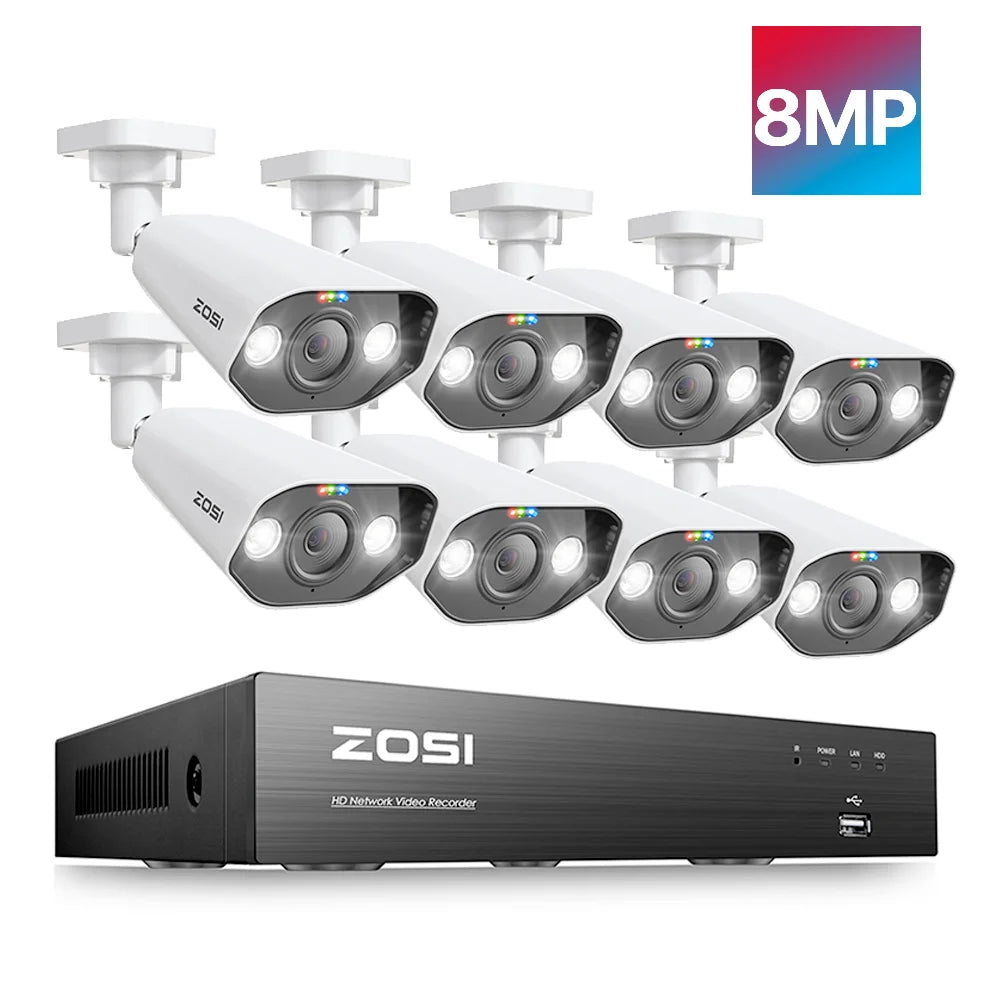 ZOSI 8MP 8CH PoE NVR Security Camera System with Siren and Audio