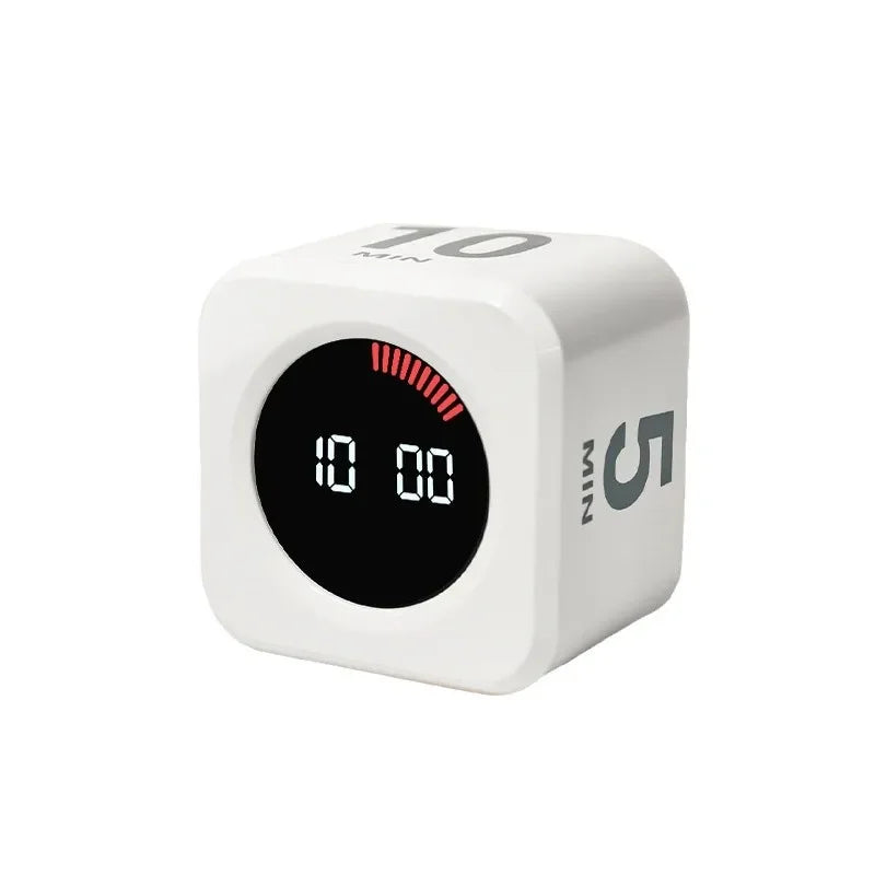 Digital visuell timer med gravitasjonssensor og LED-display, 4 forhåndsinnstilte tider, oppladbar minikubetimer til matlaging, studier og dusjing