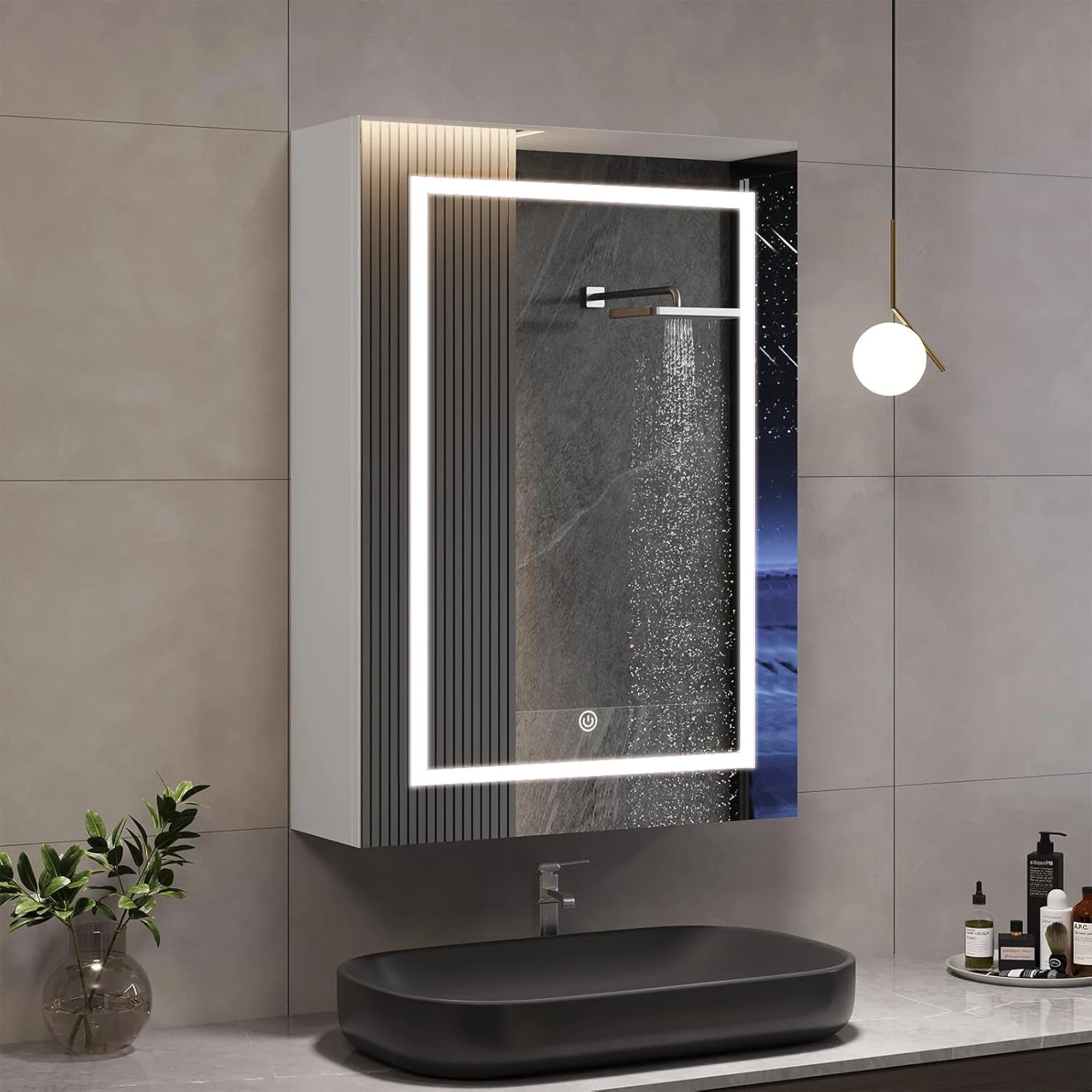 LED Bathroom Mirror Cabinet 80cm Wall Mounted with Storage Shelves