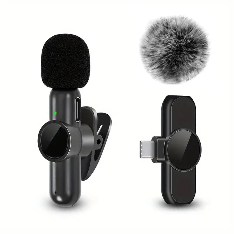 Wireless Clip-On Lavalier Microphone Set with Wind Covers
