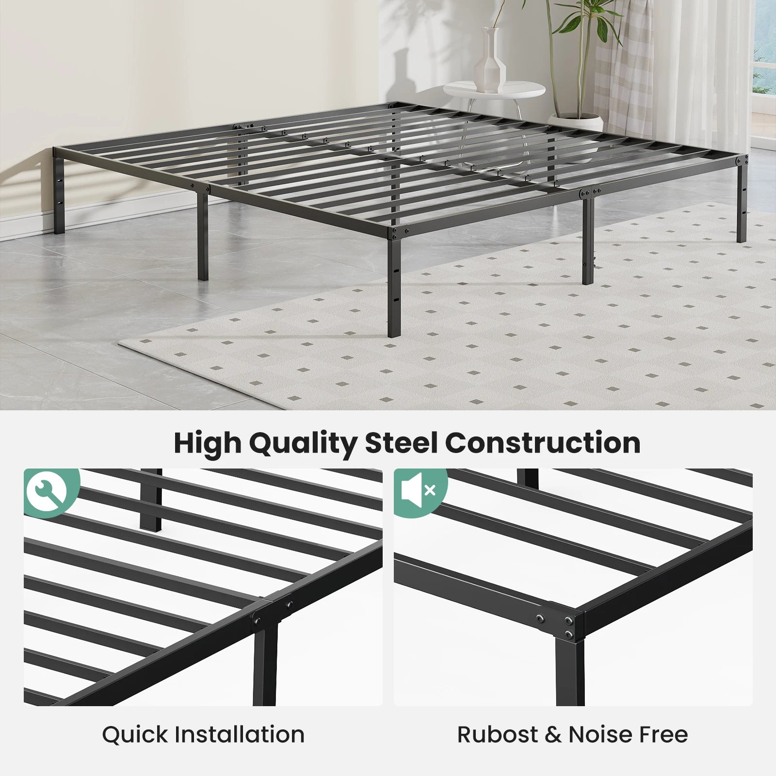 18 Inch Metal Platform Bed Frame with Storage Space & Steel Support