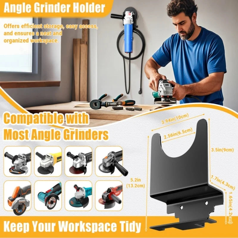 Wall-Mounted Angle Grinder Holder with Cable Hook