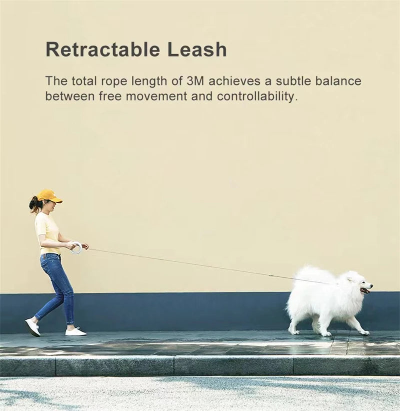3m Retractable Dog Leash with One-Hand Brake & Anti-Slip Handle