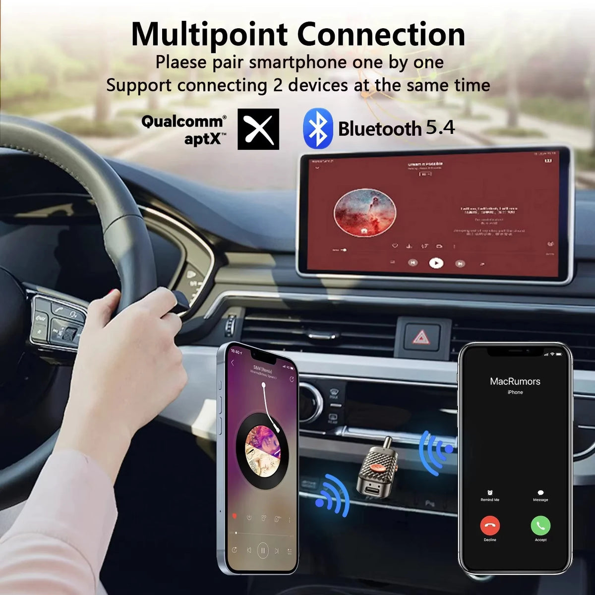 Two-Way Bluetooth Audio Adapter with 3.5 mm AUX