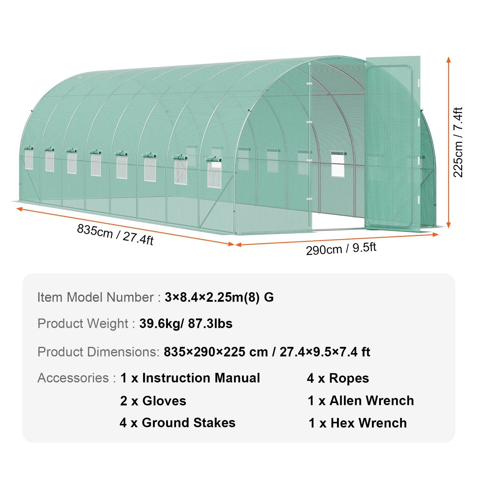 SucceBuy gångin tunnel växthus hoop house växthus tunnel växthus växthus med galvaniserad stålram svängd dörr för utomhusbruk