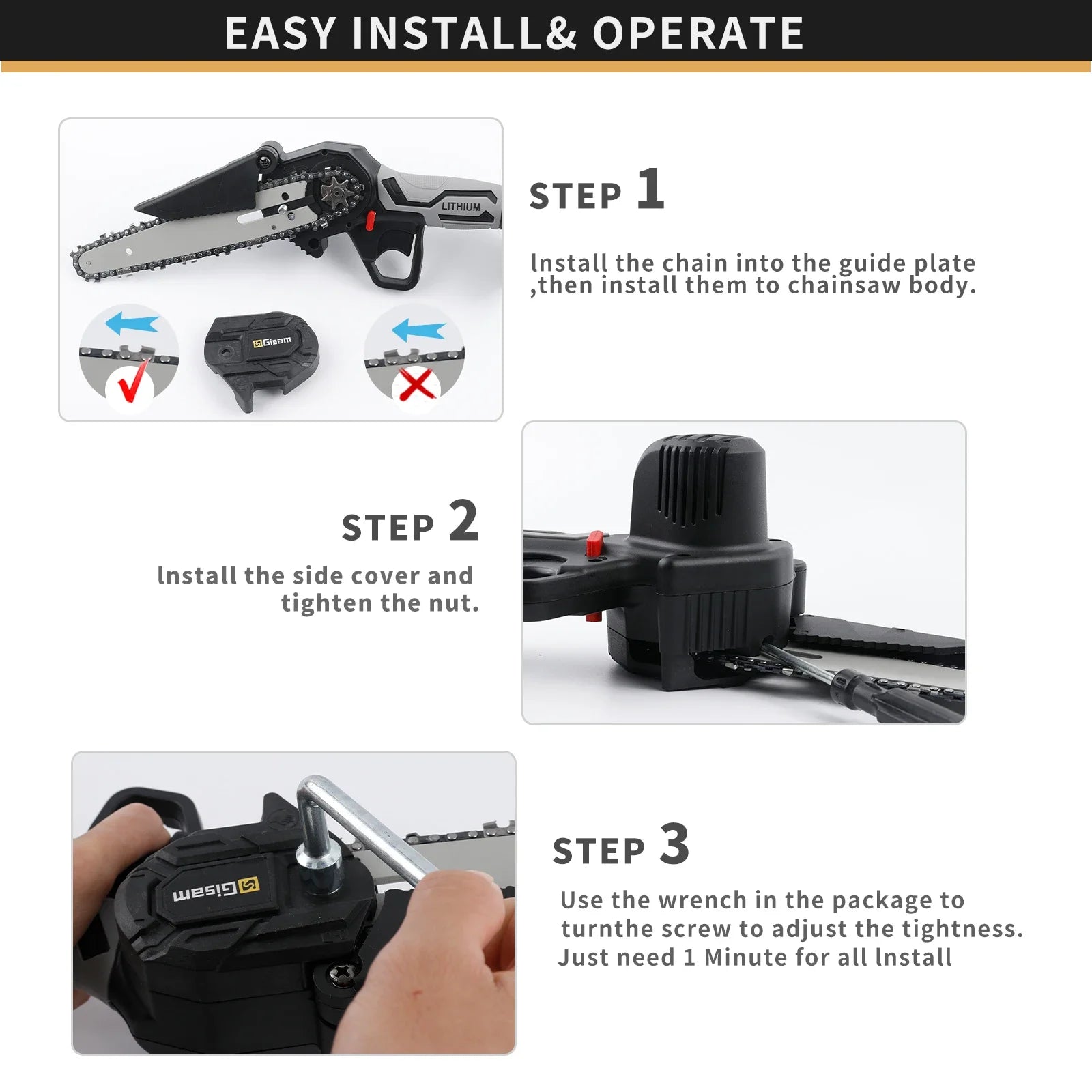 6 Inch Cordless Electric Chainsaw for Fast Wood Cutting