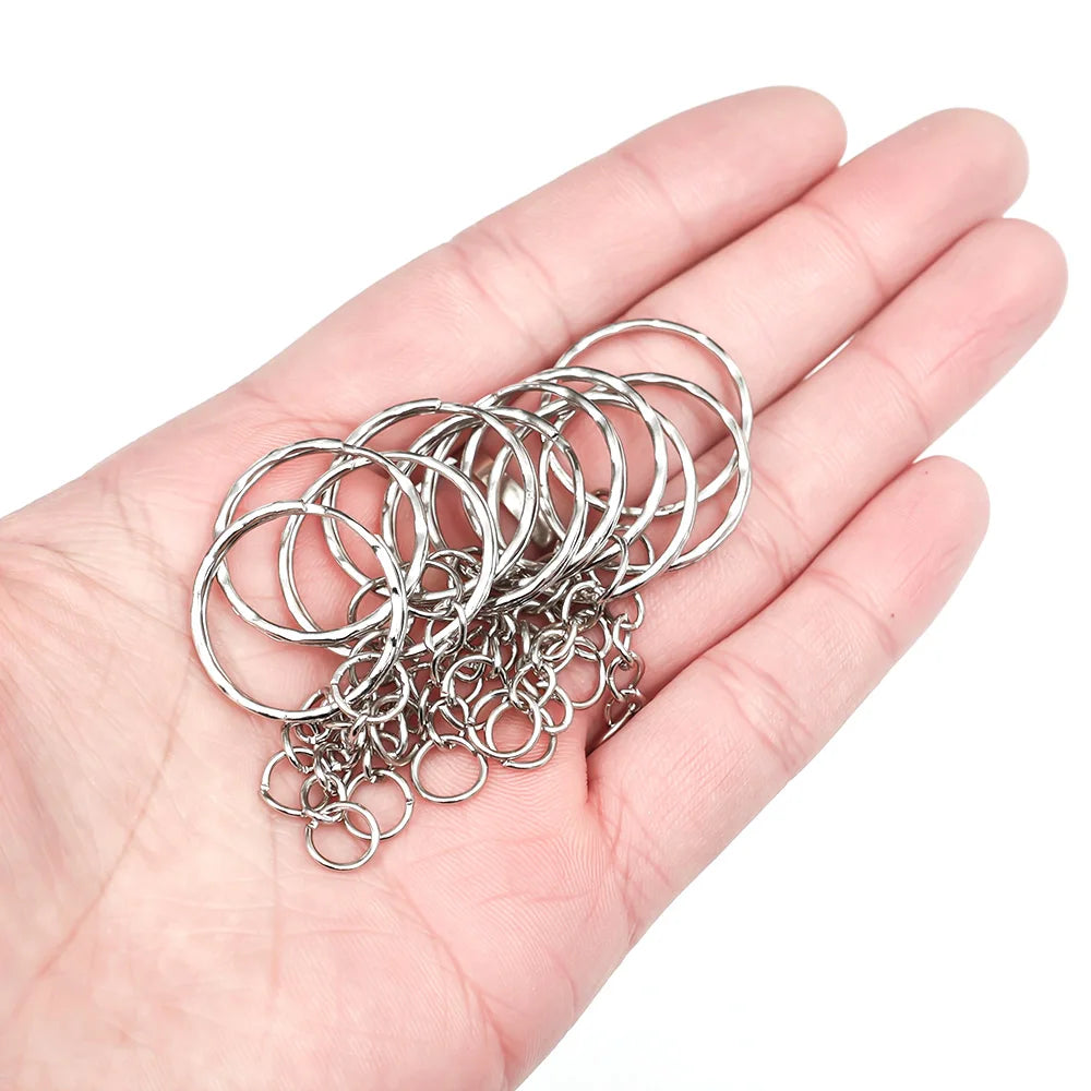 20/100pcs Metal Blank Keyring Keychain Split Rings Keyfob Key Rings Lobster Clasp Key Chain Key Pendant Stainless Steel Rings
