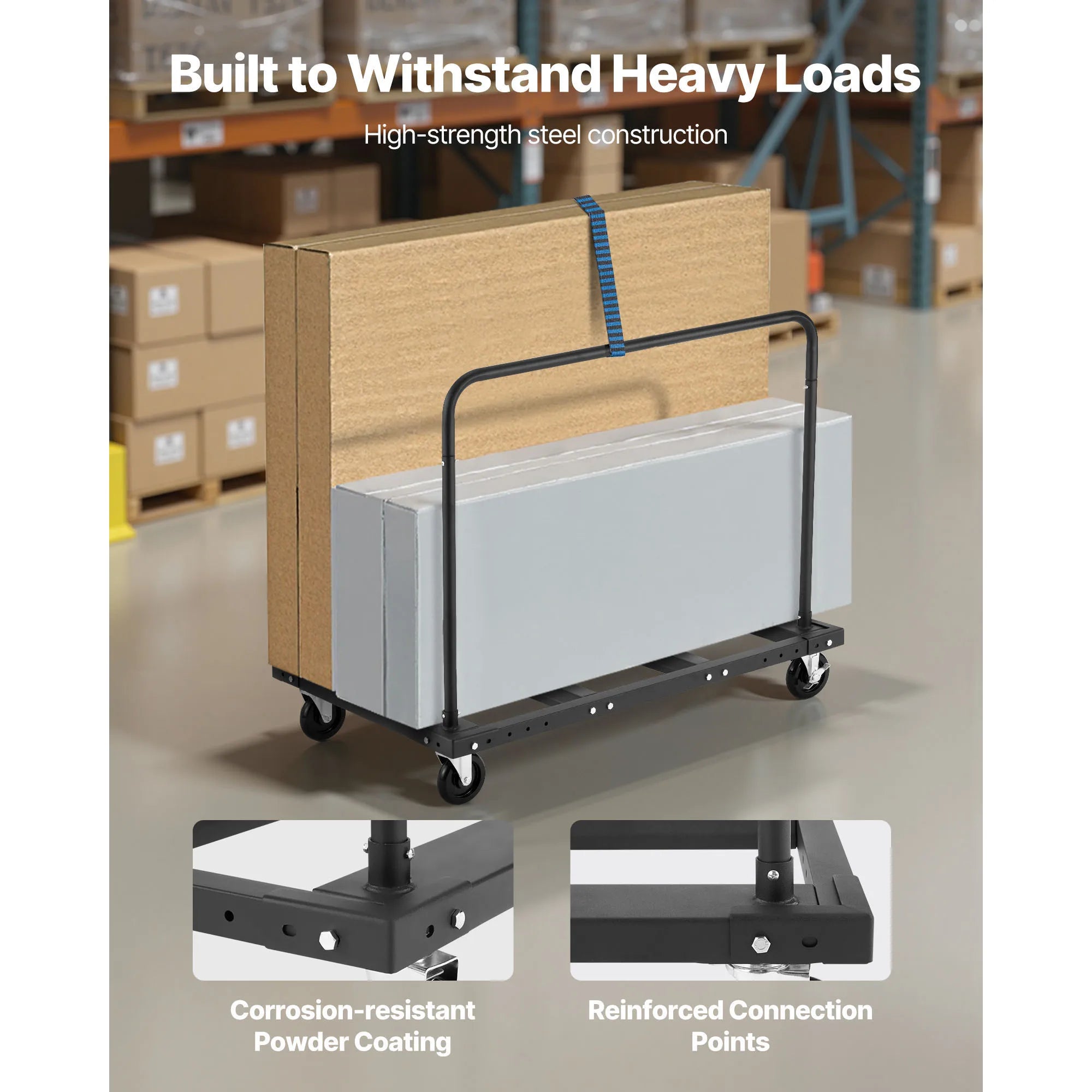 1800 lb Drywall Panel Dolly Cart with Swivel Casters & Strap