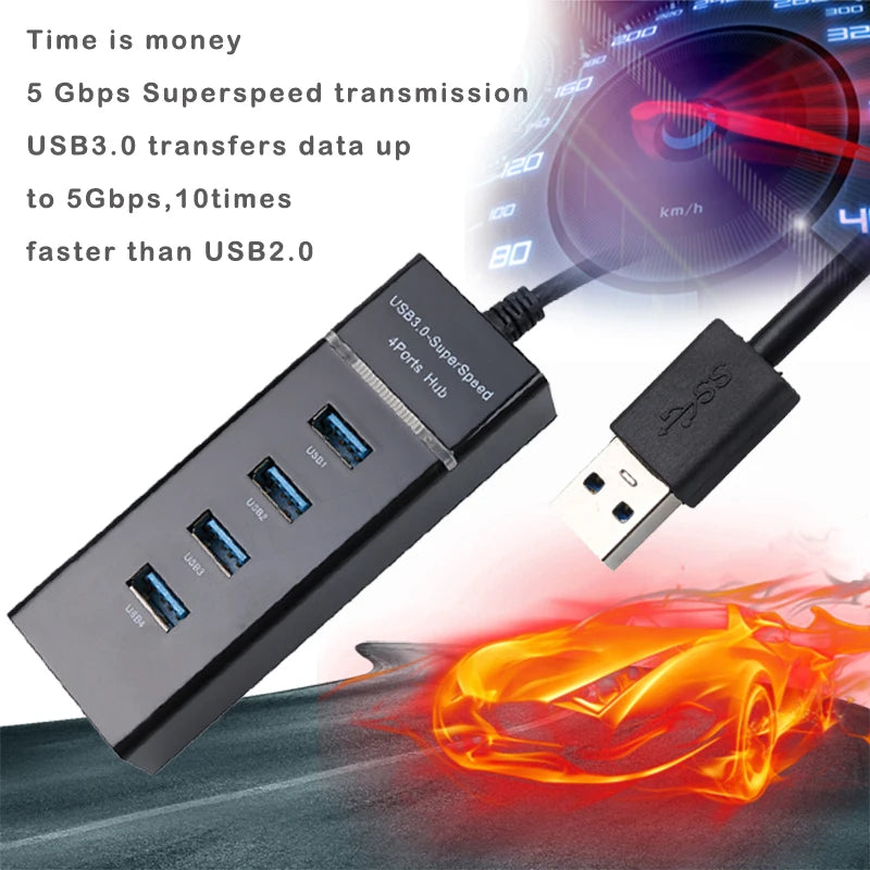 4-Port USB Hub, One USB 3.0 and Three USB 2.0 Ports