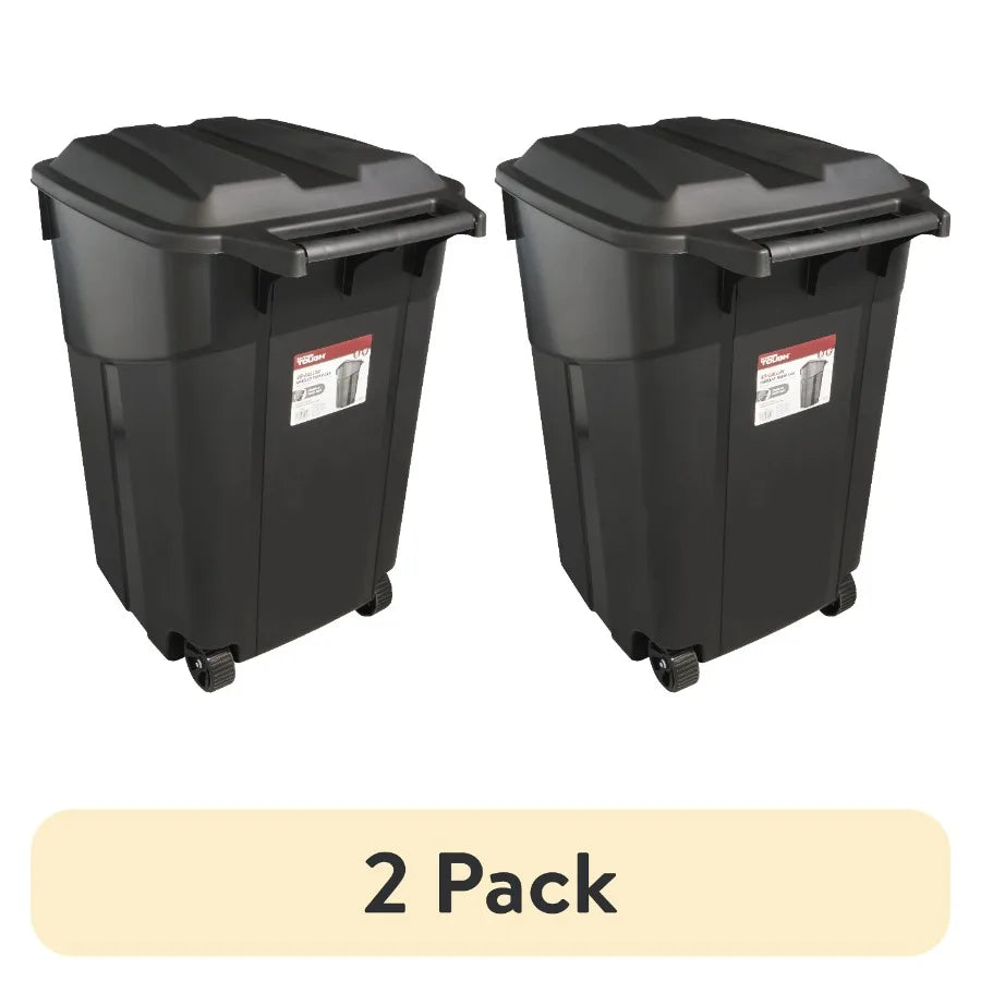 2 Pack 45 Gallon Wheeled Garbage Cans with Attached Lid