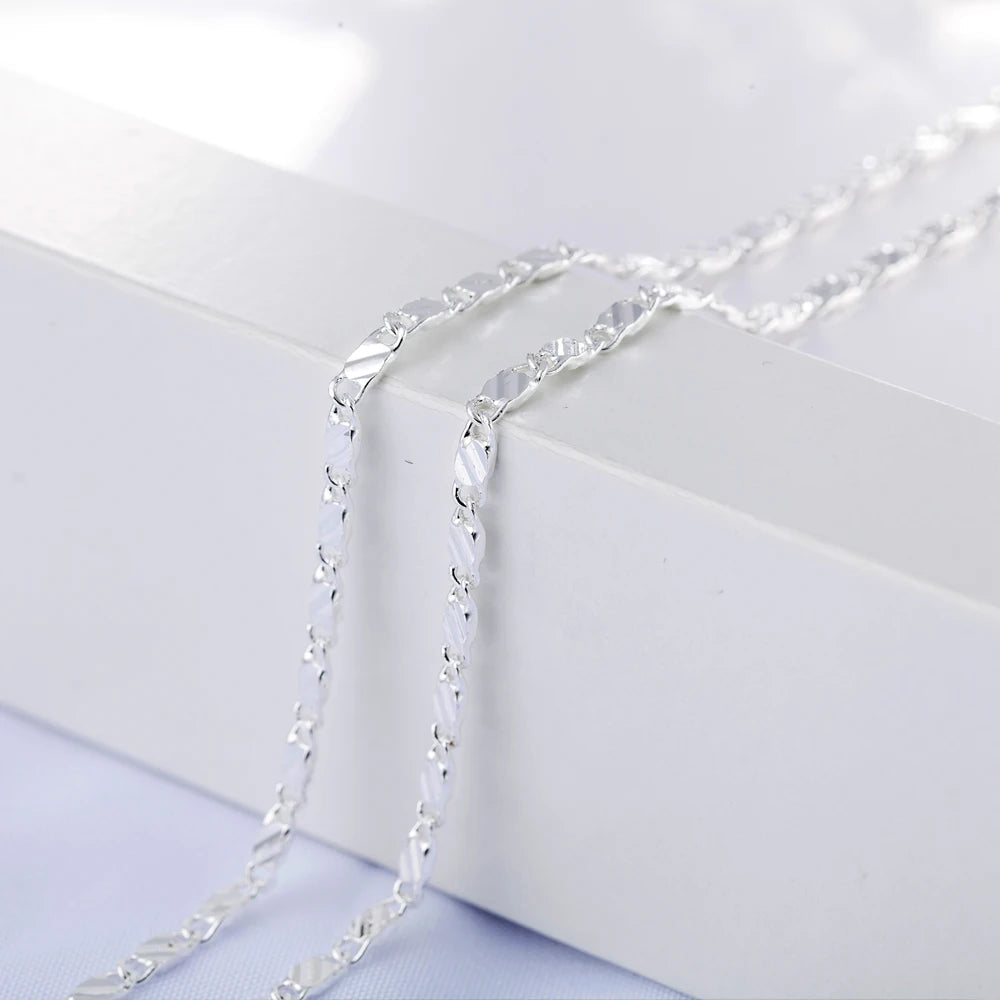 New LuxurySilver Color Special 2MM Flat Clavicle Chains Necklaces for Men Women Wedding Jewelry Christmas Gifts 40-75cm 